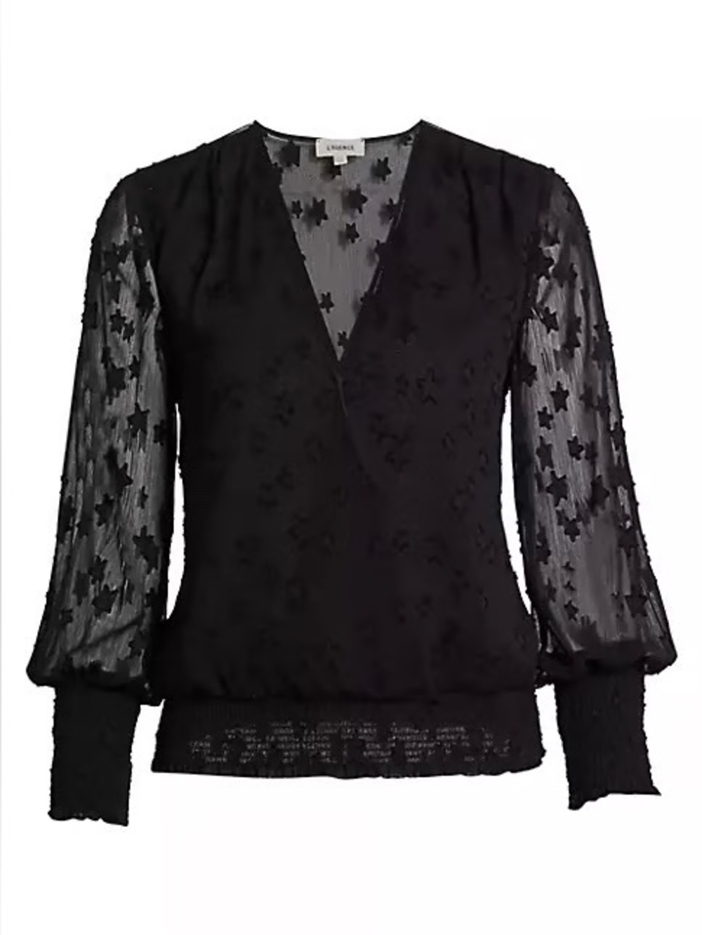 L'AGENCE Dulce Star Cross Front Blouse Black Sheer Size Medium